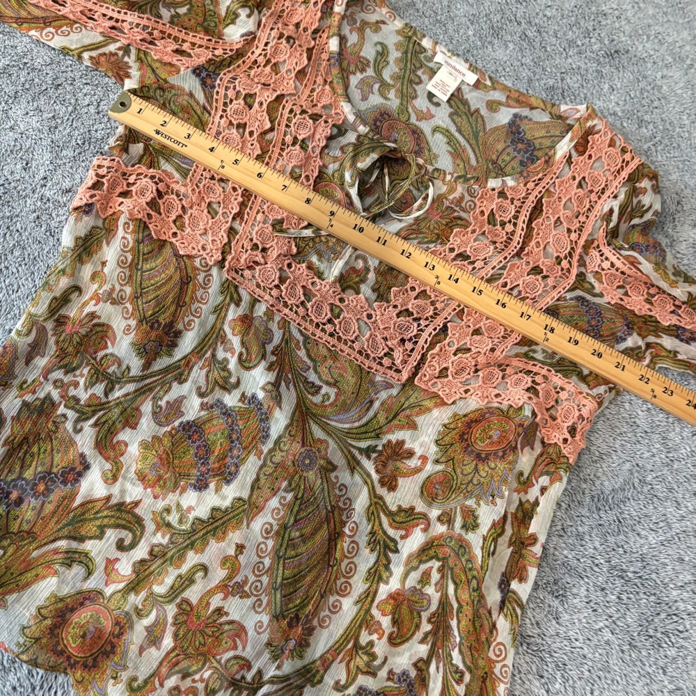 Sundance Womens Silk Top XL Paisley Crochet Trim Sheer Boho Fairy Romantic 20598 - Picture 8 of 9